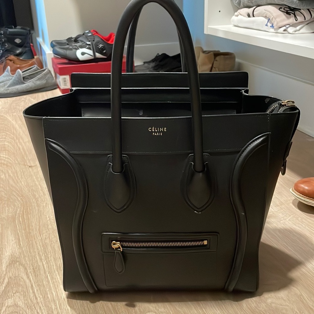 Celine black calfskin luggage tote